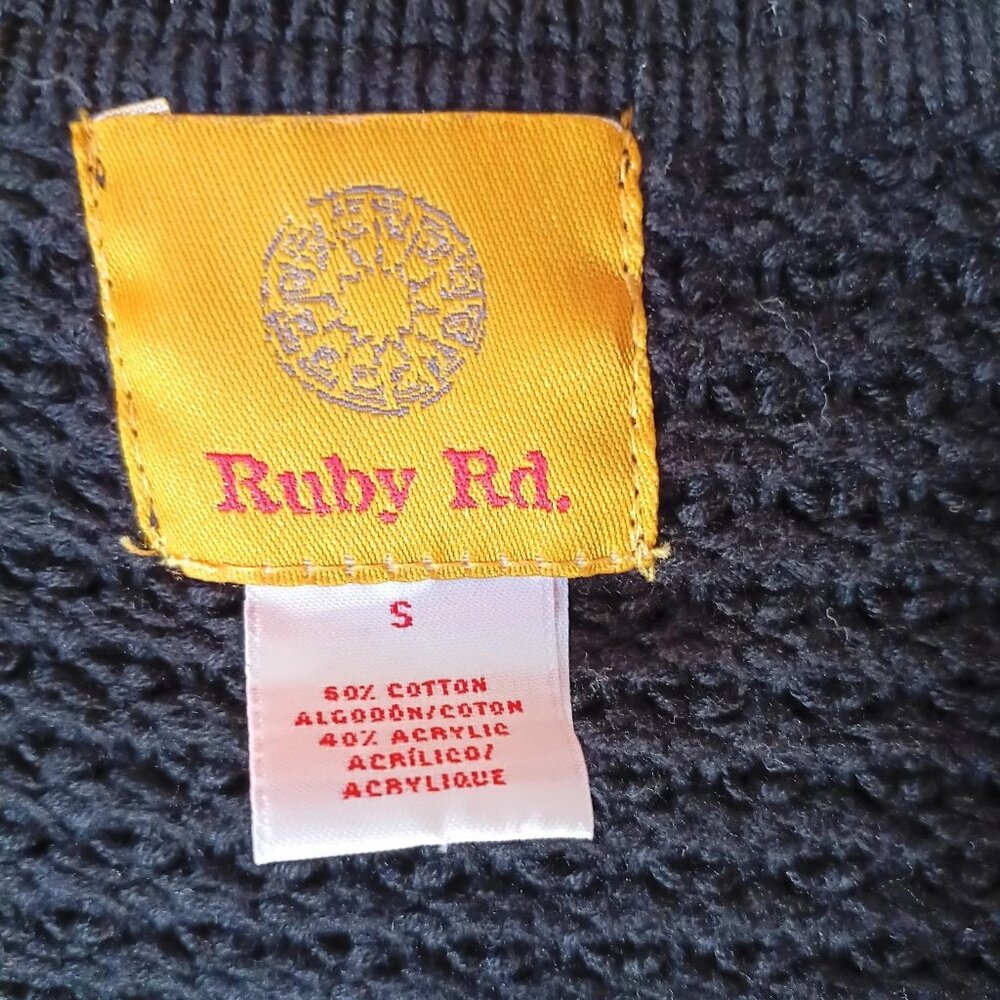 Ruby Rd Black Textured Knit Open Front Cardigan Ruffle Collar Peplum Sweater S - Picture 3 of 4